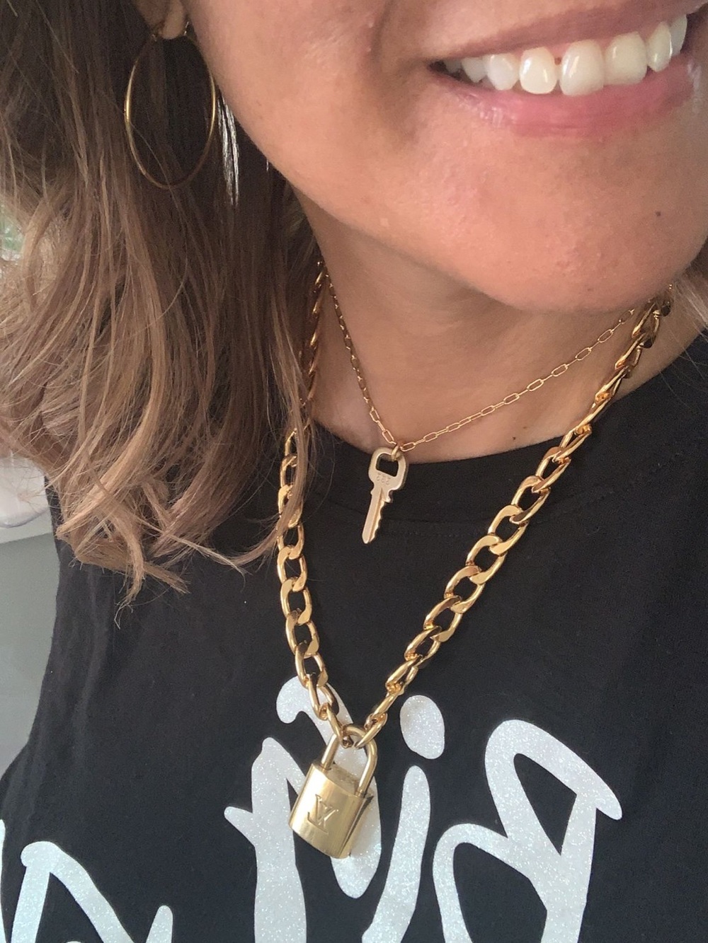 Repurposed Louis Vuitton Padlock & Key Chain Set - Gold